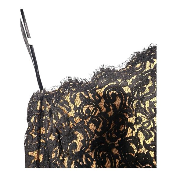 Tadashi shoji Black Nude Lace Dress Women’s 10 Floor Length Slit Special Goth - Picture 12 of 14